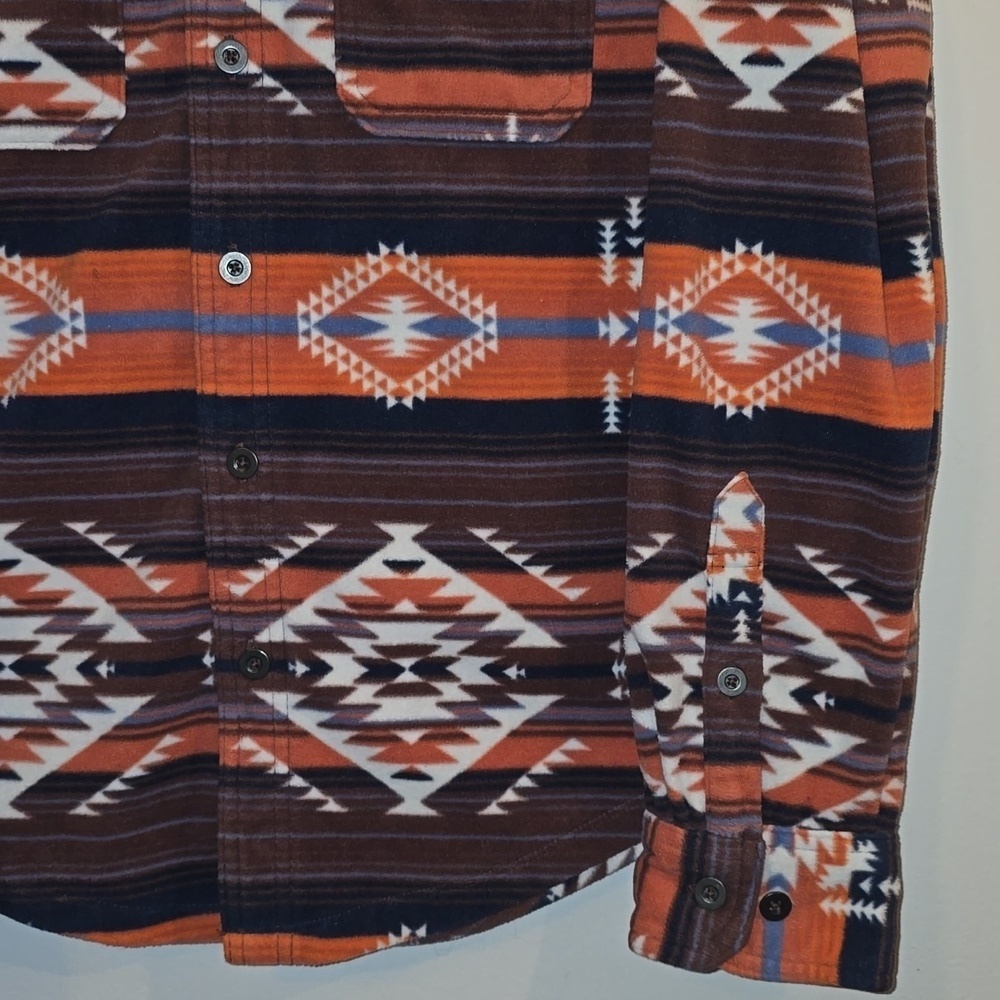George Orange and Brown Plaid Aztec Western Shirt LOT O - Picture 4 of 6